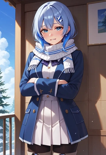 hololive,hoshimachi_suisei_(1st_costume),winter,student uniform,puffer coat  - AI generated anime art