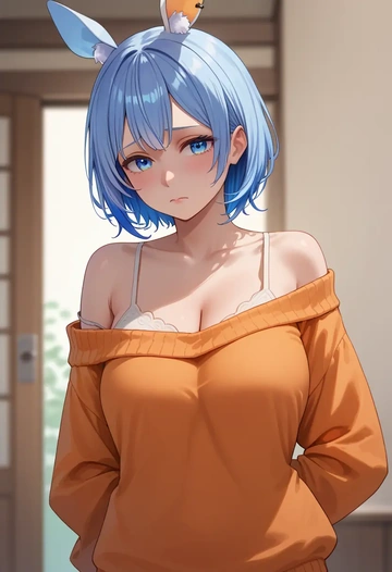 hololive,hoshimachi_suisei_(1st_costume),orange,sweater  - AI generated anime art