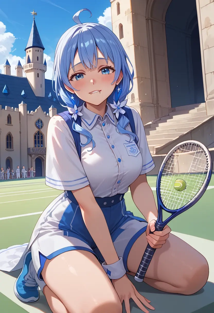 hololive,hoshimachi_suisei_(1st_costume),tennis polo,skort  - 