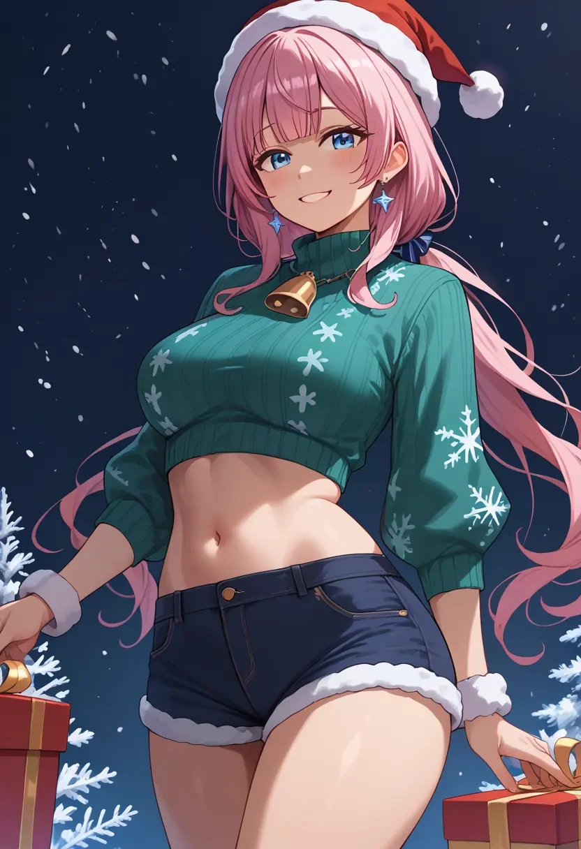 hololive,hoshimachi_suisei,Christmas,red velvet shorts,turtleneck sweater  - 