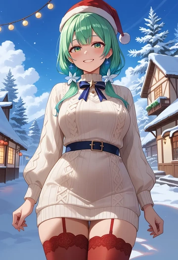 hololive,hoshimachi_suisei,Christmas,sweater dress,stockings  - AI generated anime art