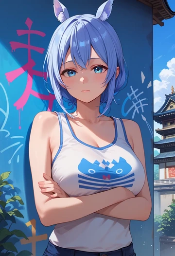 hololive,hoshimachi_suisei,abstract graffiti tank,dolphin shorts  - AI generated anime art