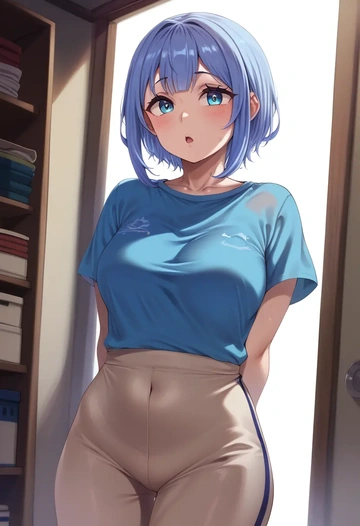 hololive,hoshimachi_suisei,running shirt,shorts,sneakers  - AI generated anime art