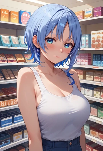 hololive,hoshimachi_suisei,tank top,mesh,cycling shorts  - AI generated anime art