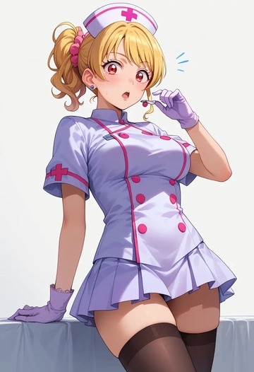 aikatsu!_(series),hoshimiya_ichigo,nurse pantyhose,mini skirt, sexy  - AI generated anime art