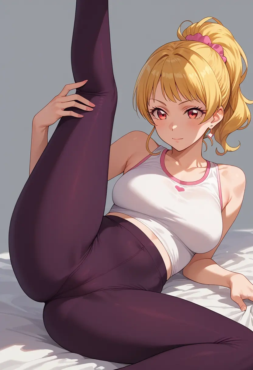 aikatsu!_(series),hoshimiya_ichigo,yoga, leggings,spread legs,one leg up,sexy  - 