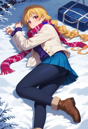 aikatsu!_(series),hoshimiya_ichigo,winter,student uniform,puffer jacket  - AI generated anime art