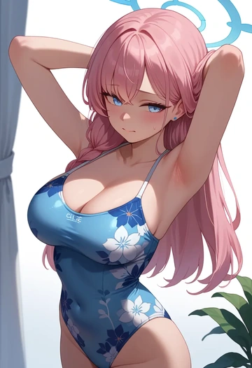 blue_archive,hoshino_(blue_archive),swimsuit,floral print  - AI generated anime art