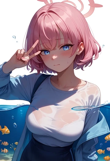 blue_archive,hoshino_(blue_archive),graphic tee,dolphin shorts  - AI generated anime art