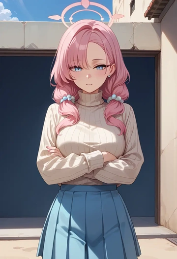 blue_archive,hoshino_(blue_archive),skirt,pleated,turtleneck sweater  - AI generated anime art