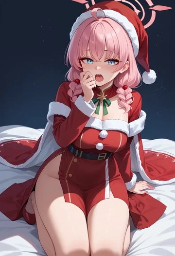 blue_archive,hoshino_(blue_archive),Christmas,red velvet dress  - AI generated anime art