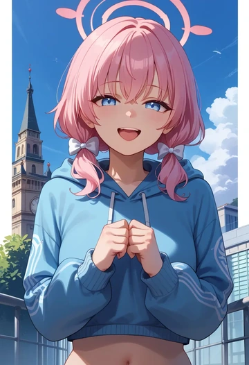 blue_archive,hoshino_(blue_archive),hoodie,cropped,high-waisted joggers  - AI generated anime art