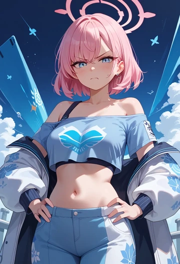 blue_archive,hoshino_(blue_archive),off-shoulder top,dolphin shorts  - AI generated anime art