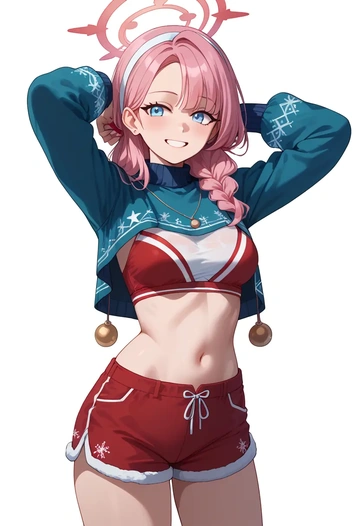 blue_archive,hoshino_(swimsuit)_(blue_archive),Christmas,red velvet shorts  - AI generated anime art