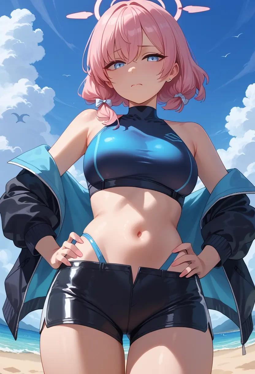 blue_archive,hoshino_(swimsuit)_(blue_archive),leather,shorts,crop top  - 