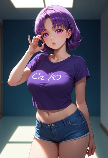 oshi_no_ko,hoshino_ai_(oshi_no_ko),denim shorts  - AI generated anime art