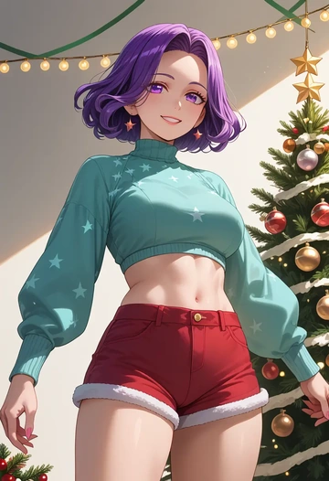 oshi_no_ko,hoshino_ai_(oshi_no_ko),Christmas,red velvet shorts  - AI generated anime art