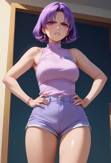 oshi_no_ko,hoshino_ai_(oshi_no_ko),sleeveless swim top,shorts-style bottom,contrast stitching  - AI generated anime art