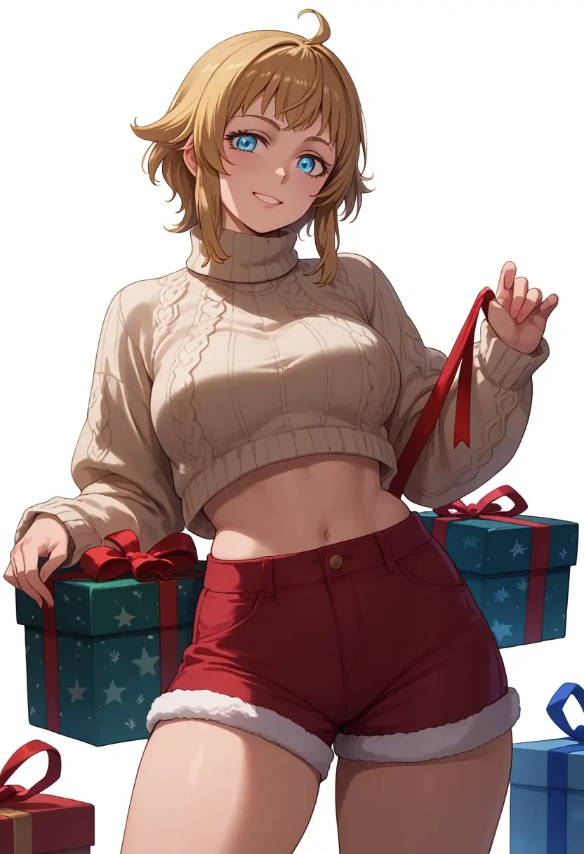 gundam,hoshino_fumina,Christmas,red velvet shorts,turtleneck sweater  - 