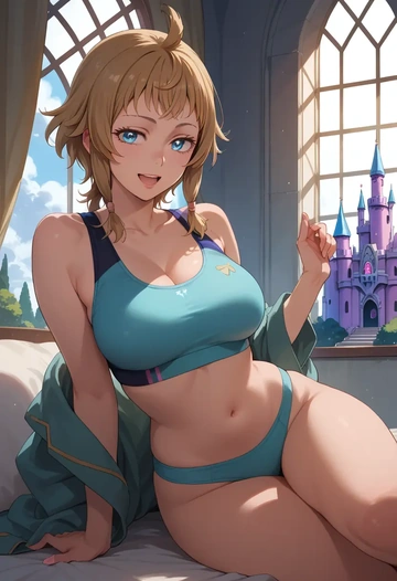 gundam,hoshino_fumina,sports bra,wide-leg joggers  - AI generated anime art