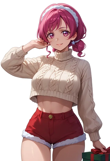 precure,hoshizora_miyuki,Christmas,red velvet shorts,turtleneck sweater  - AI generated anime art