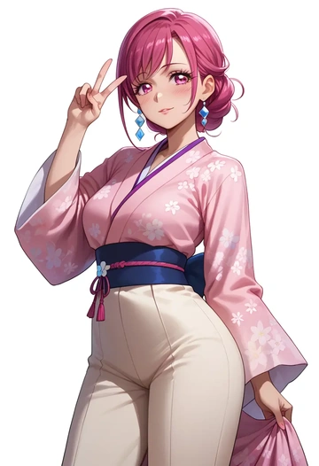 precure,hoshizora_miyuki,kimono,silk,wide-leg trousers  - AI generated anime art