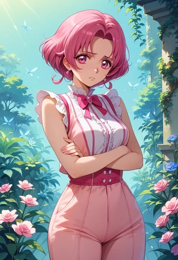 precure,hoshizora_miyuki,jumpsuit,sleeveless,flare pants  - AI generated anime art