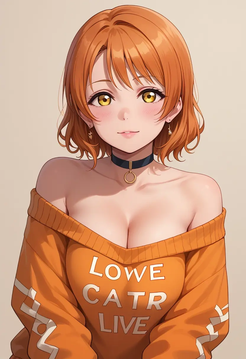 love_live!,hoshizora_rin,orange,sweater,choker  - 