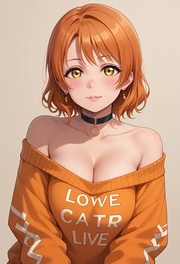 love_live!,hoshizora_rin,orange,sweater,choker  - AI generated anime art