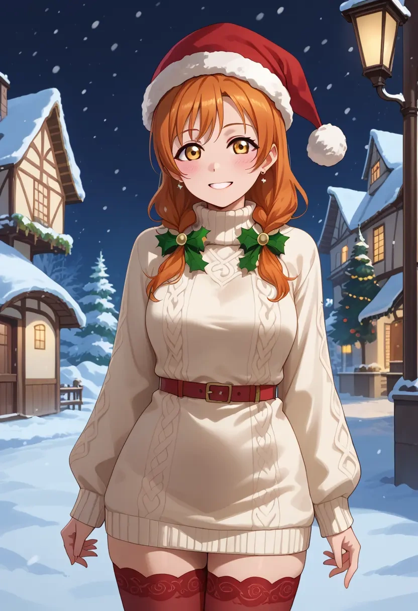 love_live!,hoshizora_rin,Christmas,sweater dress,stockings  - 