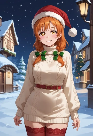 love_live!,hoshizora_rin,Christmas,sweater dress,stockings  - AI generated anime art