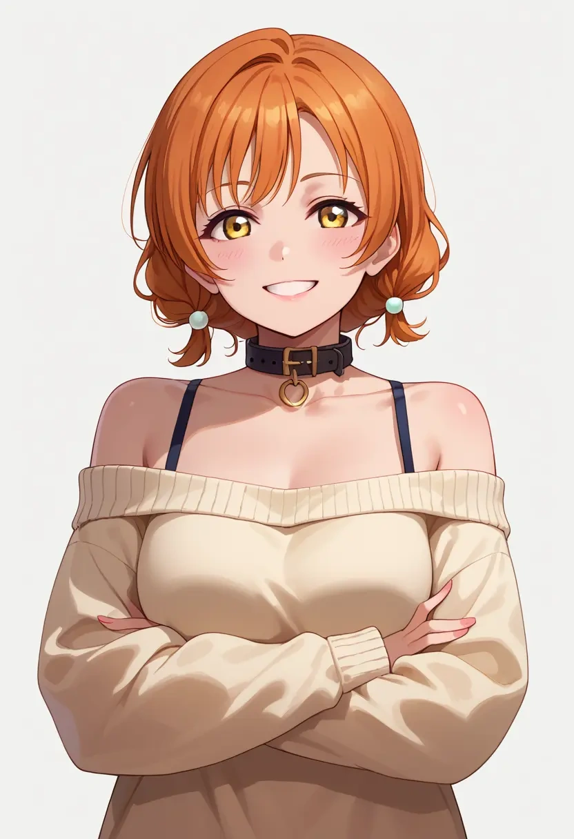 love_live!,hoshizora_rin,sweater,off-shoulder,collar  - 