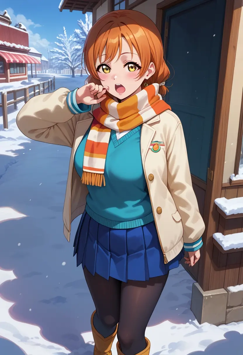 love_live!,hoshizora_rin,winter,student uniform,puffer jacket  - 