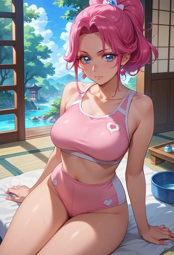 precure,houjou_hibiki,tankini top,board shorts  - AI generated anime art