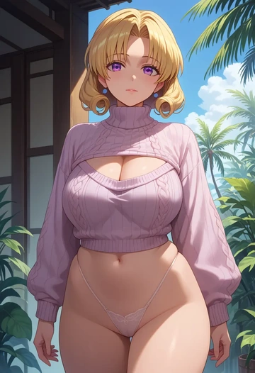 higurashi_no_naku_koro_ni,houjou_satoko,thong,sweater,sexy  - AI generated anime art