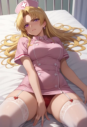 higurashi_no_naku_koro_ni,houjou_satoko,nurse,stockings,sexy,panties  - AI generated anime art