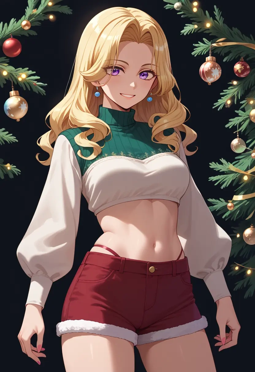 higurashi_no_naku_koro_ni,houjou_satoko,Christmas,red velvet shorts  - 