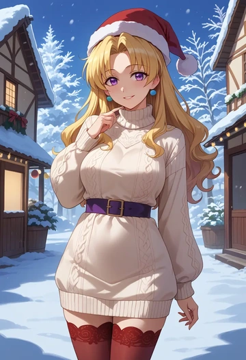 higurashi_no_naku_koro_ni,houjou_satoko,Christmas,sweater dress,stockings  - AI generated anime art