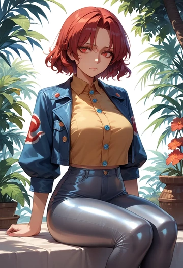 touhou,houjuu_nue,denim jacket,cropped,leather leggings  - AI generated anime art