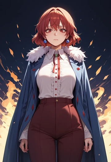 touhou,houjuu_nue,coat,fur-collar,tailored trousers  - AI generated anime art