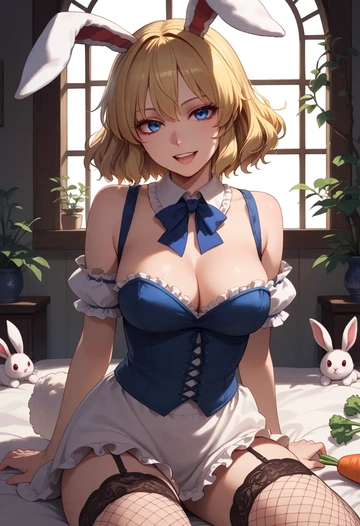 touhou,hourai_doll,bunny girl, sexy,stockings  - AI generated anime art