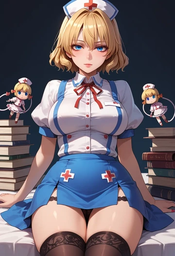 touhou,hourai_doll,nurse pantyhose,mini skirt, sexy  - AI generated anime art