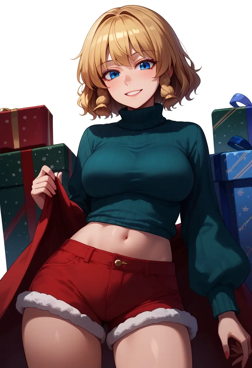 touhou,hourai_doll,Christmas,red velvet shorts,turtleneck sweater  - 