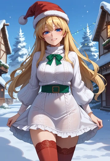 touhou,hourai_doll,Christmas,sweater dress,stockings  - AI generated anime art