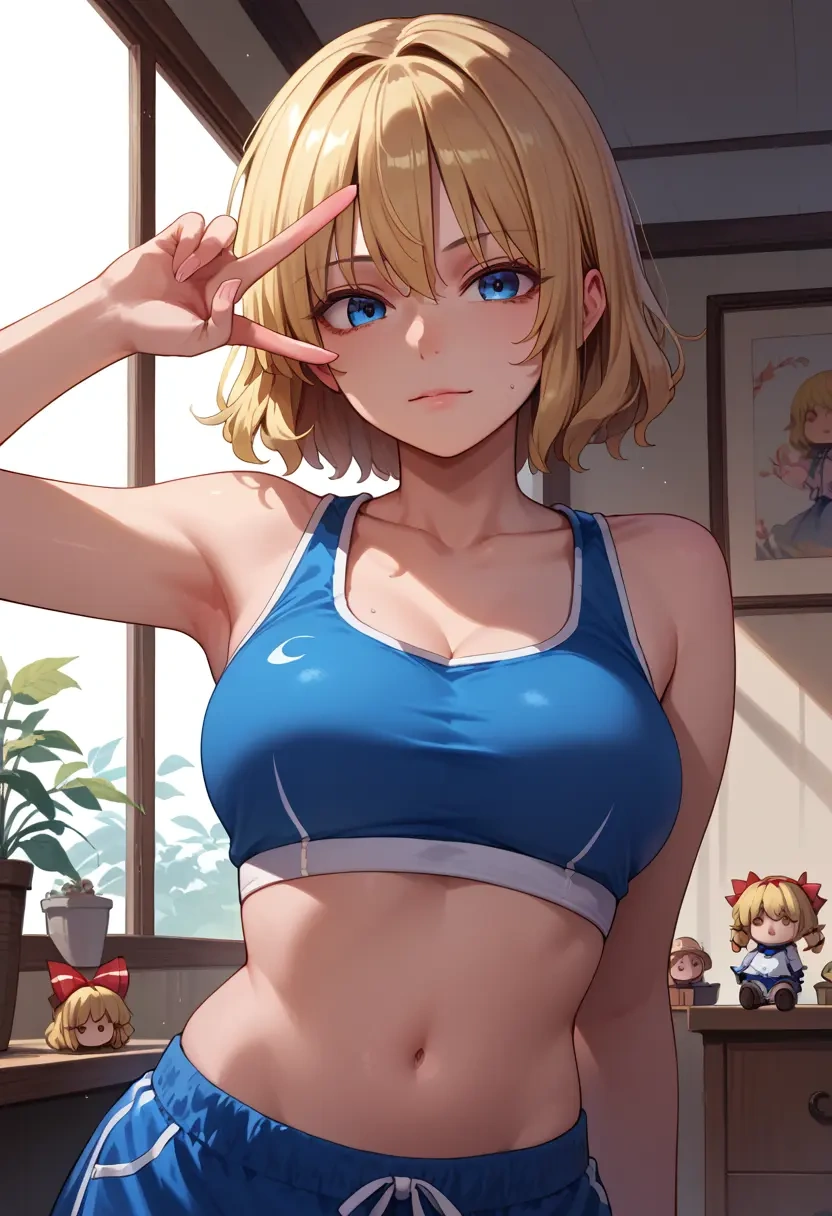 touhou,hourai_doll,sports crop,high-waisted shorts  - 