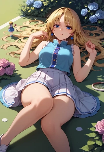 touhou,hourai_doll,tennis dress,visor,trainers  - AI generated anime art