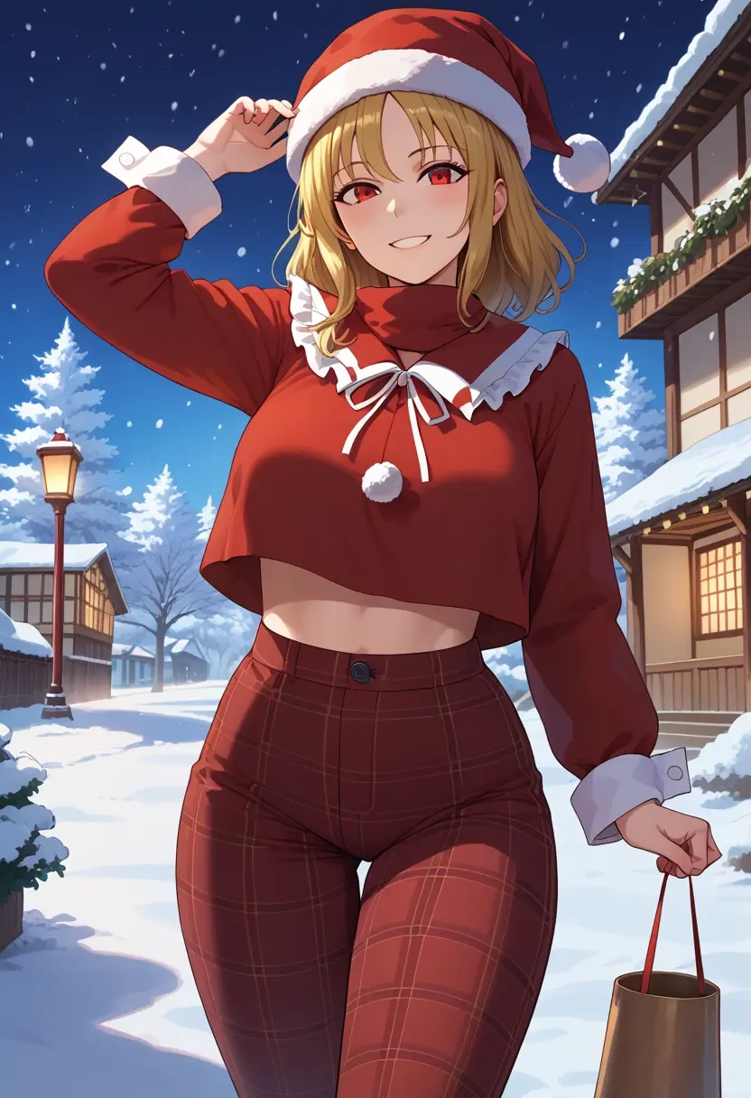 touhou,houraisan_kaguya,Christmas,plaid trousers  - 