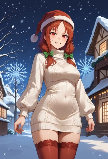 touhou,houraisan_kaguya,Christmas,sweater dress,stockings  - AI generated anime art