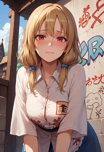 touhou,houraisan_kaguya,oversized graffiti shirt,dolphin shorts  - AI generated anime art