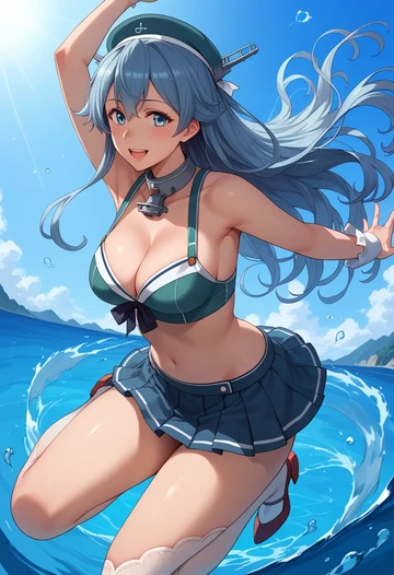 kantai_collection,houshou_(kancolle),mini skirt, stockings  - AI generated anime art